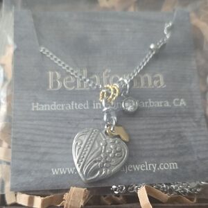Silver and Gold Heart Pendant Necklace. new With Box